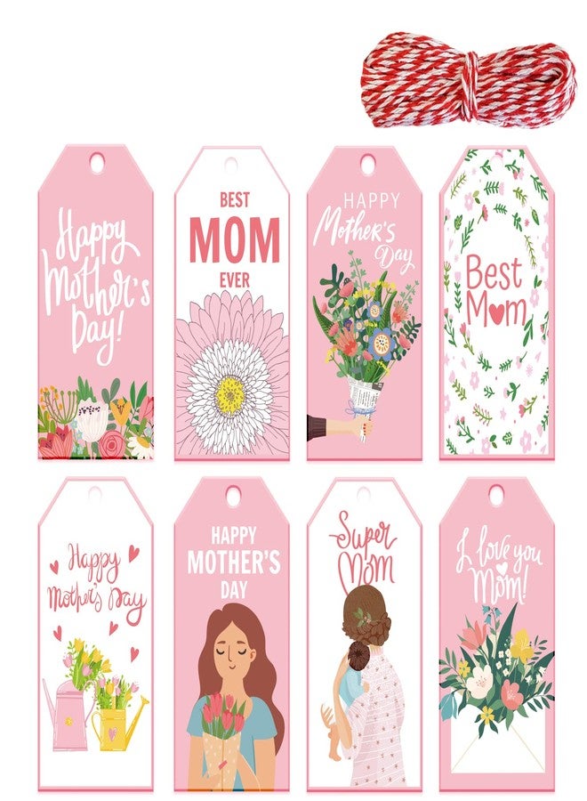 Doumeny Happy Mother's Day Gift Paper Tags 120Pcs Mother's Day Best Mom Ever Hanging Label Tags I Love You Mom Floral Super Mom Tag Sticker with String for DIY Art Craft Mother Party Birthday Supplies - Image 1